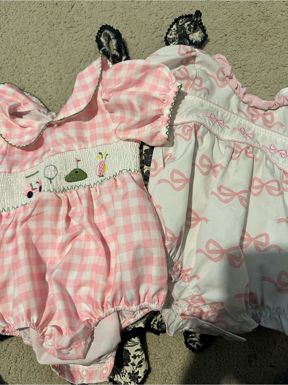 Baby Pink Gingham & Bow Print Rompers Set